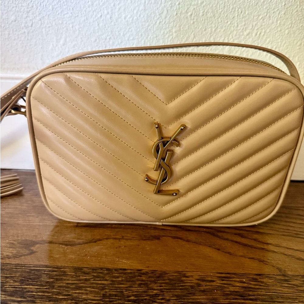 Yves Saint Laurent Tan Quilted Crossbody Bag beige